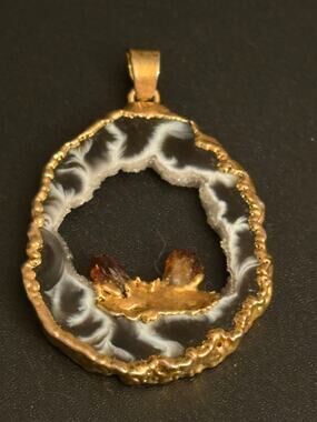 Natural Agate Geode Slice Gold Edge Pendant